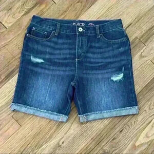 NWT children's PLACE adjusted waist distressed cotton jean short sz 16 OP$49.95